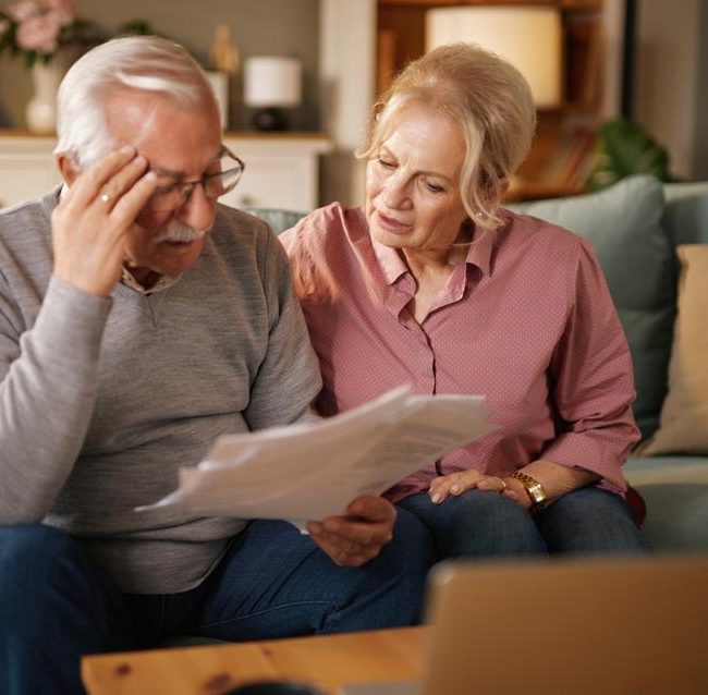 Retired couple discussing annuity and retirement income planning options with financial advisor