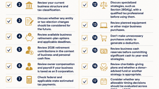 2026 year-end tax planning checklist for small business owners