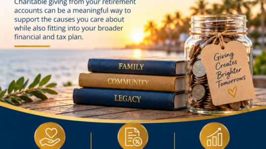 Retired couple reviewing charitable giving plans and Qualified Charitable Distribution options