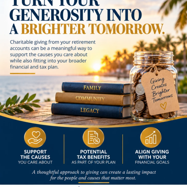 Retired couple reviewing charitable giving plans and Qualified Charitable Distribution options