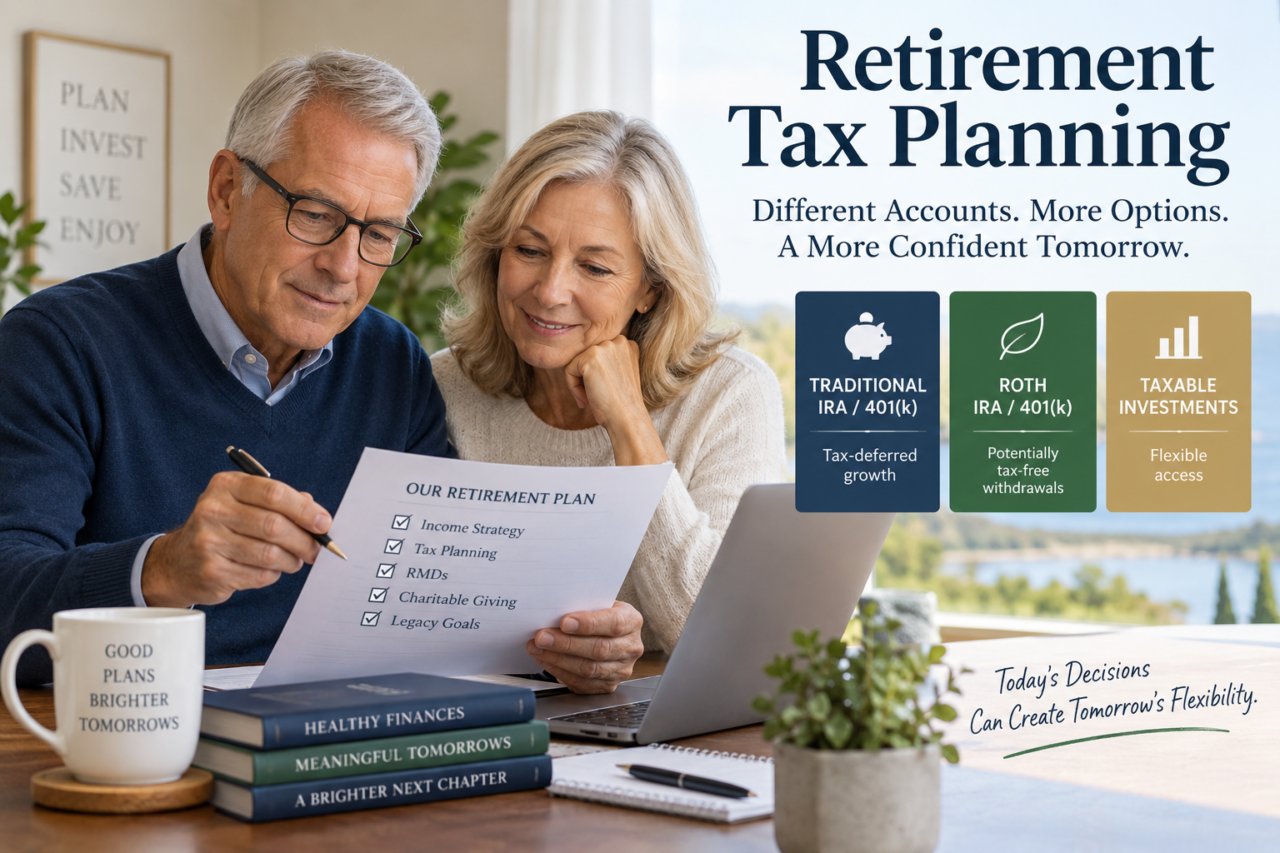 Retired couple reviewing retirement tax planning and Roth conversion strategies