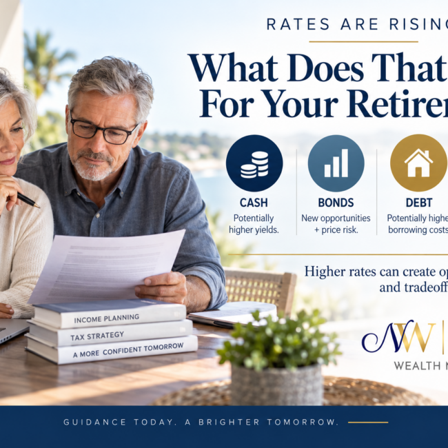 Retired couple reviewing how rising interest rates may affect their retirement plan
