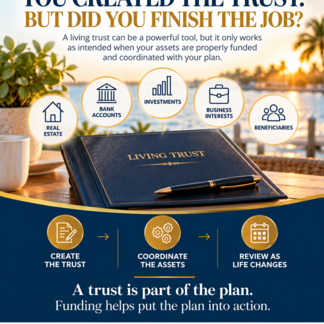 Estate planning documents representing the importance of properly funding a living trust
