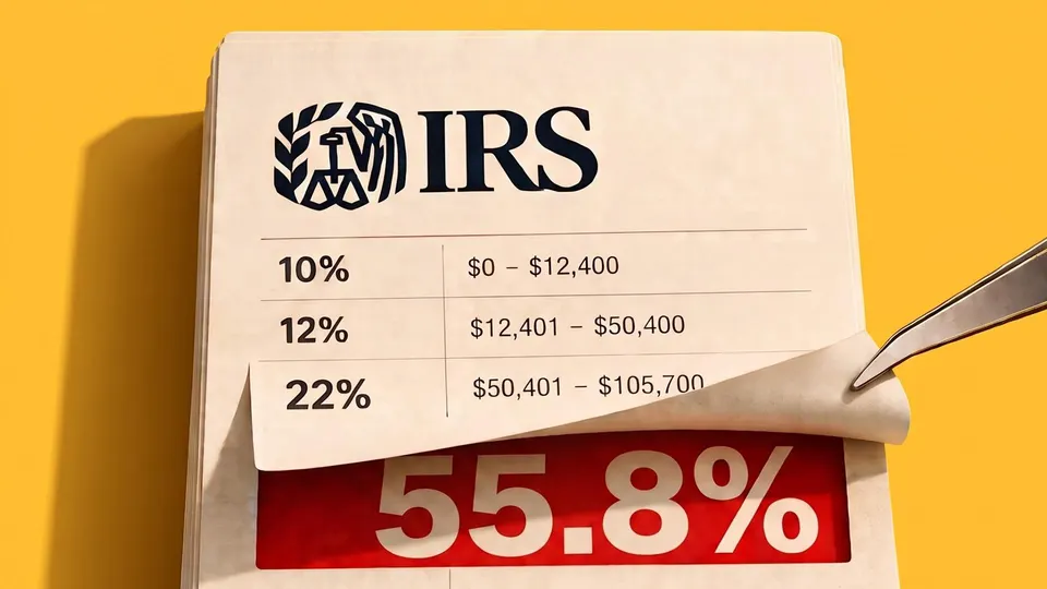 Retired couple reviewing tax documents and retirement income calculations with a calculator and laptop.