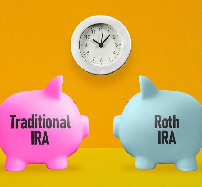 Retirement planning documents and calculator representing a comparison of traditional IRA and Roth IRA tax strategies.